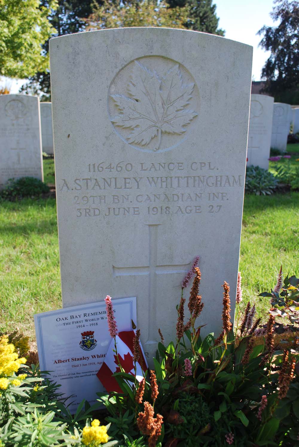 Lance Corporal Albert Stanley Whittingham, Wailly Orchard Cemetery, France (Photo: C. Duncan, 2018)