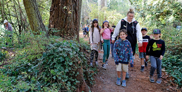 Children walking through Henderson Trail