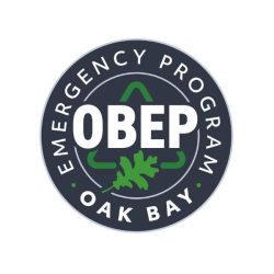 OBEP-Logo The logo for the Oak Bay Emergency Program, with OBEP in bold letters and an oak leaf on a blue circle, surrounded by the words "Oak Bay Emergency Program."